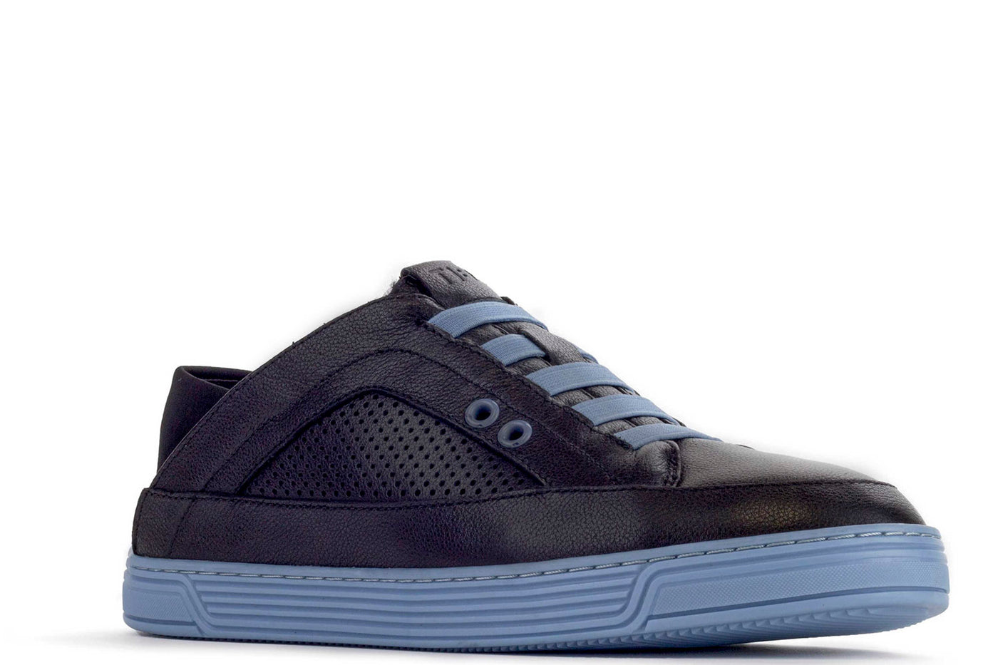 Men's Low-top Slippers-TIME Slippers #color_leather-black-sky-blue