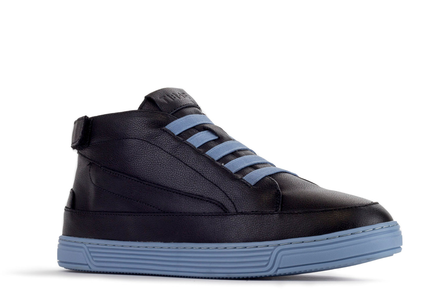 Men's Mid-top Slippers-TIME Slippers #color_leather-black-sky-blue
