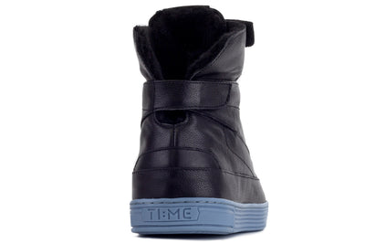Women's Hi-top Slippers-TIME Slippers #color_leather-black-sky-blue